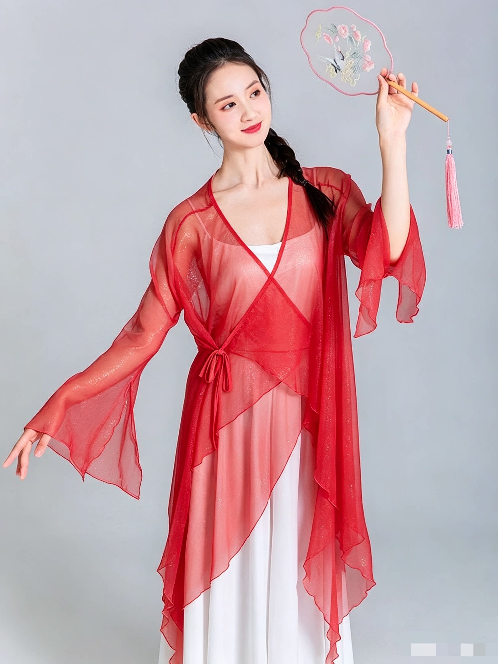 炫舞新款古典舞演出服女飘逸纱衣中国风舞蹈服红色纱衣飘逸纱衣