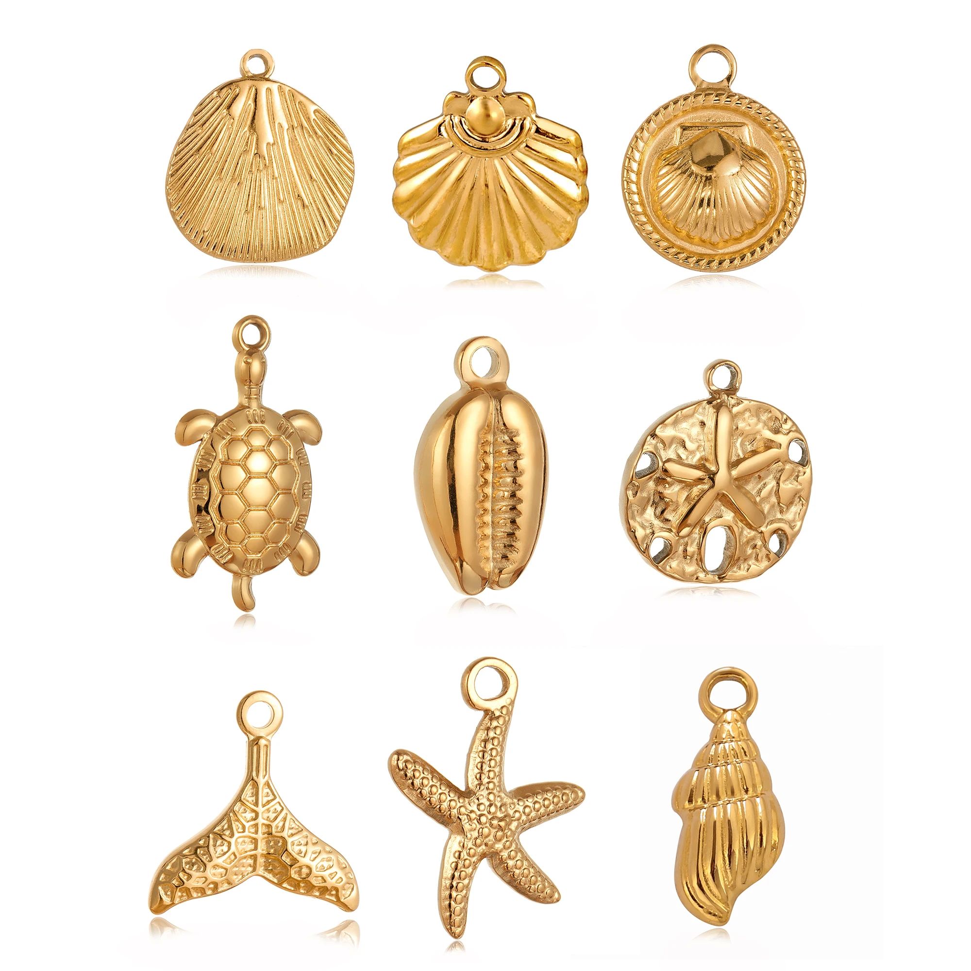 3pcs Stainless Steel Starfish Shell Charms Marine Life Anima