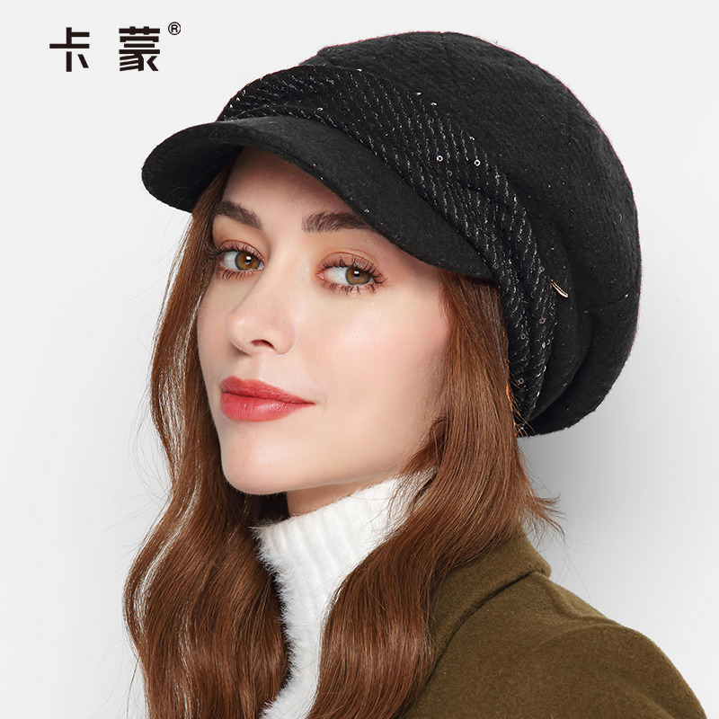 卡蒙帽子女冬天韩国贝雷帽韩版百搭英伦画家帽毛呢羊毛保暖鸭舌帽