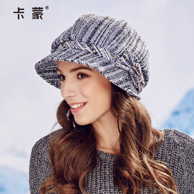 kenmont新品冬季帽子女针织蝴蝶结贝雷帽韩版潮冬天保暖八角帽