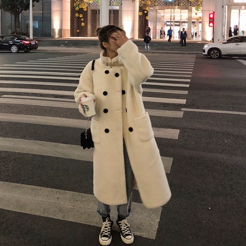 Зимнее длинное бархатное пальто, в корейском стиле, 2019, средней длины