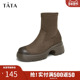 Tata他她棕色厚底弹力靴女靴子瘦瘦靴气质短靴新款 袜靴7DK60DZ4