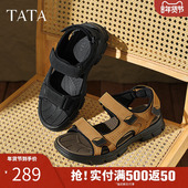 TATA他她运动休闲凉鞋 27B17BL5 新款 男户外厚底真皮沙滩鞋 2025夏季