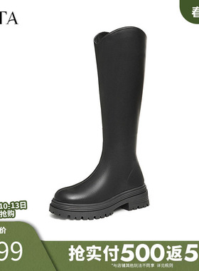 TATA他她靴子厚底V口长筒靴女靴弹力瘦瘦靴骑士靴新款7D282DG4