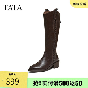 靴UWL01DG5 TATA他她长靴2025骑士靴西部靴长筒靴子美拉德黑色时装