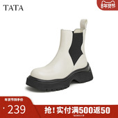 TATA他她休闲厚底切尔西靴女靴子加绒显瘦烟筒靴2024冬季 CEA01DD4