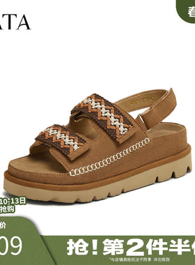 TATA他她复古厚底勃肯鞋女鞋休闲通勤沙滩后空凉鞋夏新款YPT01BL5