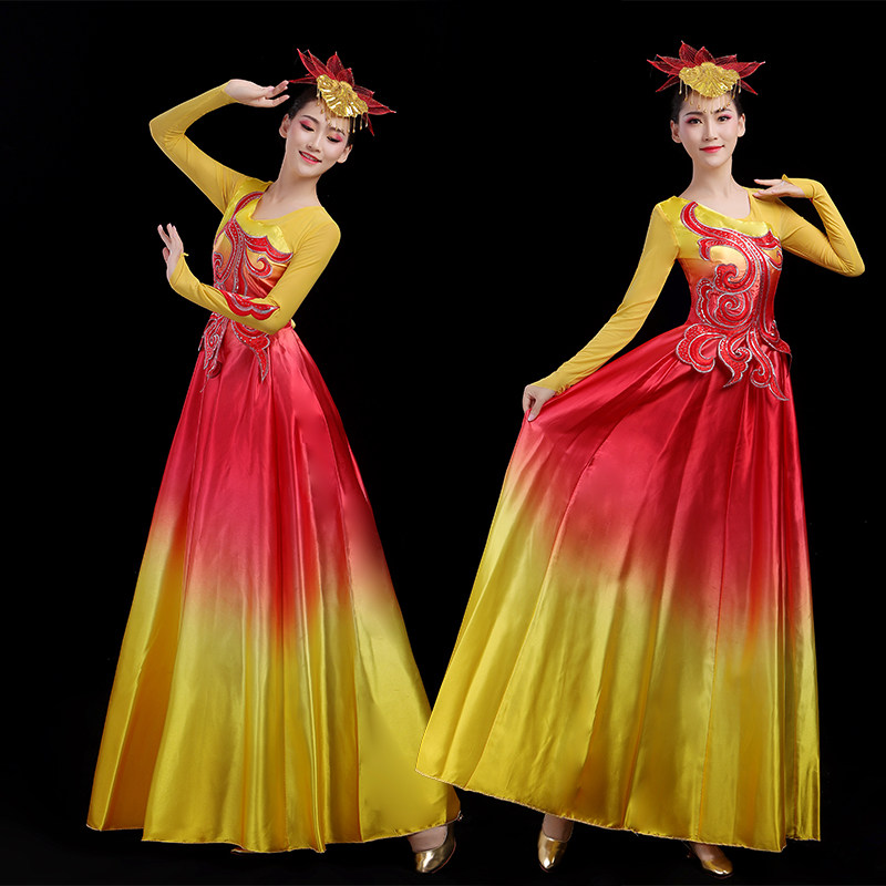 新款中国风开场舞大摆裙演出服舞台服装伴舞蹈民族现代晚会表演服