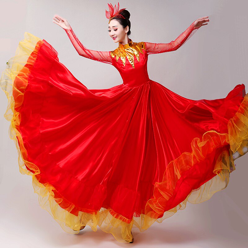 2020新款开场舞大摆裙成人女长裙舞蹈演出服装伴舞现代民族舞服装