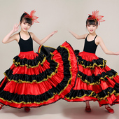 新款 儿童女西班牙半身裙练习裙开场舞大摆裙舞台舞蹈伴舞演出服装