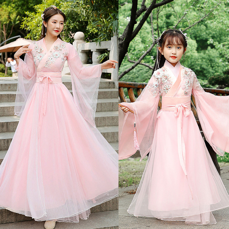 成人女童汉服原创亲子中国风日常襦裙刺绣古风超仙气飘逸女套古装