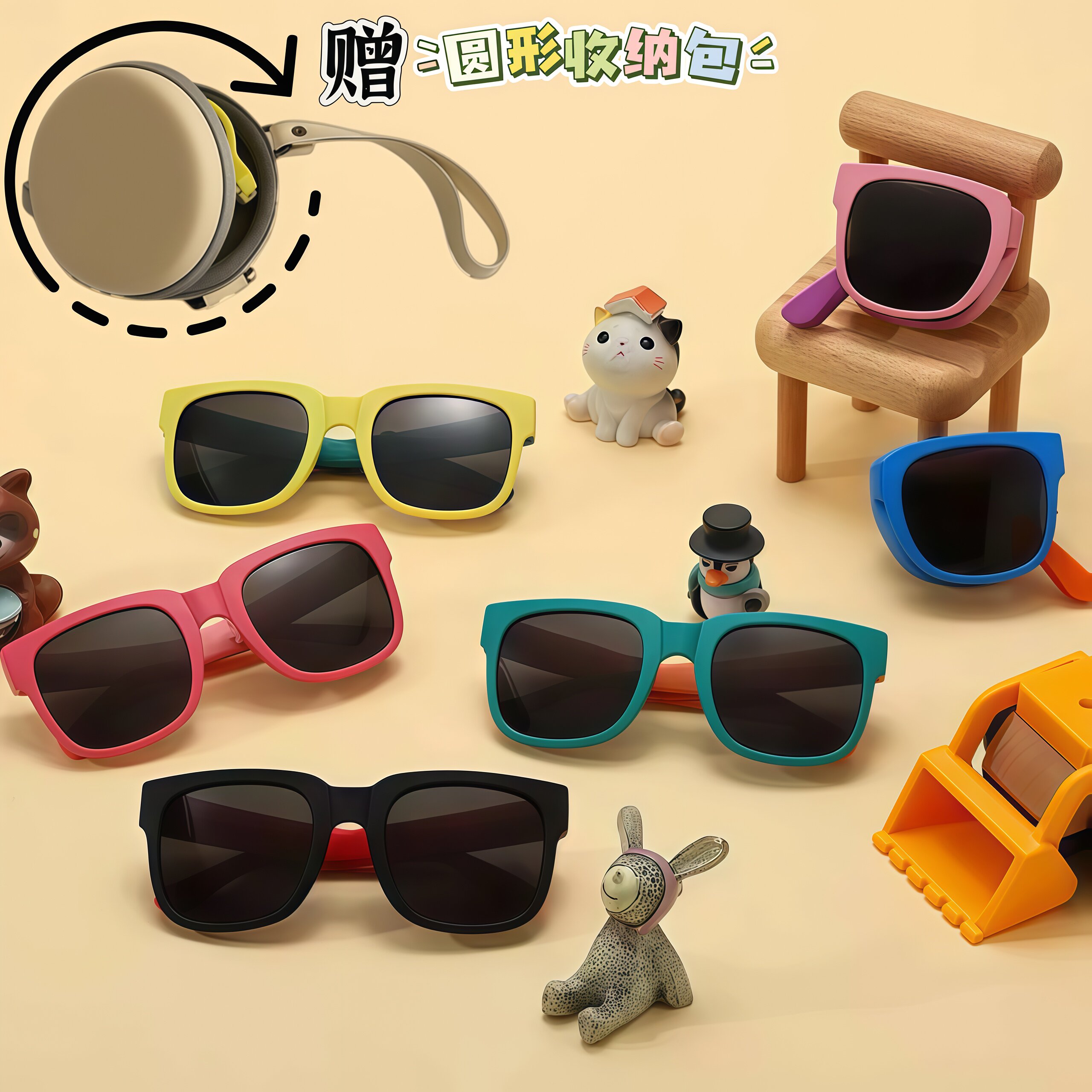 儿童墨镜折叠挂脖式防紫外线户外防晒小孩太阳镜