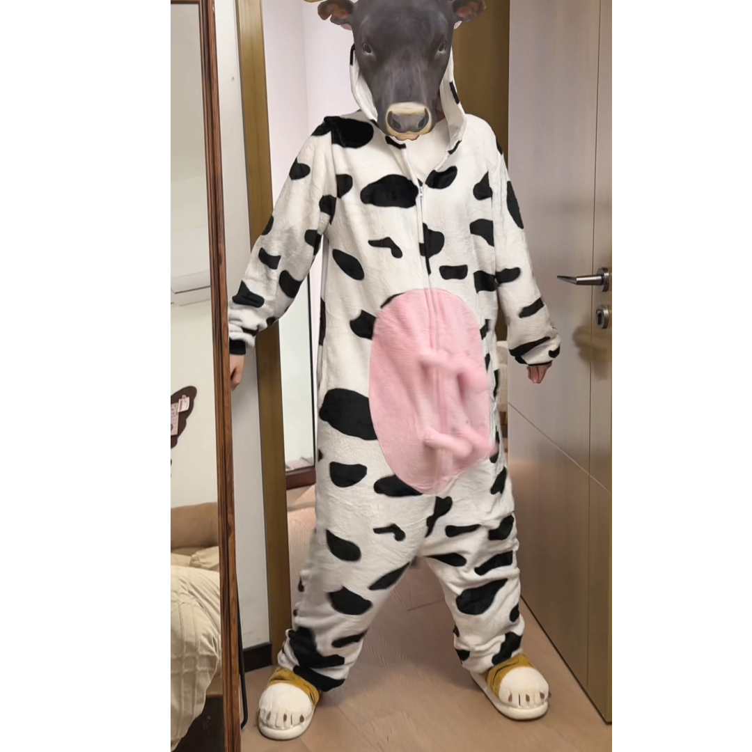 春秋冬季连体搞怪睡衣女珊瑚绒加厚加绒卡通懒惰风睡袍女款家居服