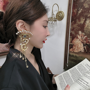 设计师品牌天马行空夸张系列珍珠大眼睛重工流苏小众吊坠耳钉耳饰