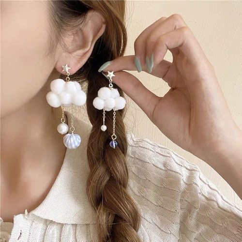 蓝色云朵耳饰可爱少女新潮款甜美