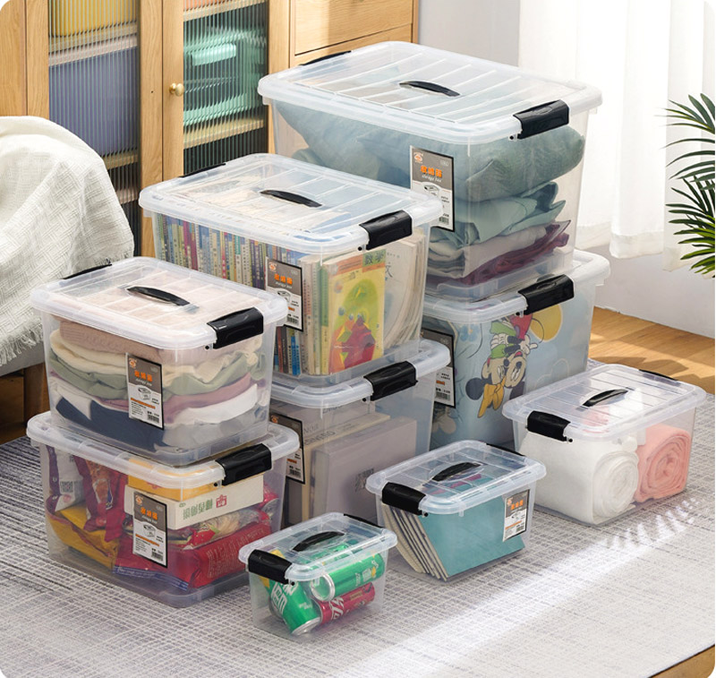 透明塑料整理箱带手柄有盖衣服玩具储物盒3L-100升收纳箱大中小号