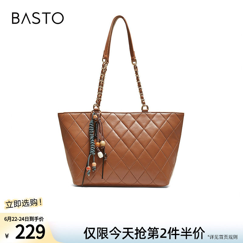 百思图冬季商场新款菱格链条托特包时尚大容量斜挎包女TY056DX5