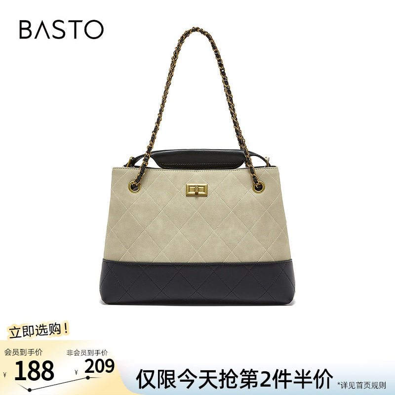 百思图冬季商场新款菱格链条手提包时尚通勤单肩包女TY061DX5