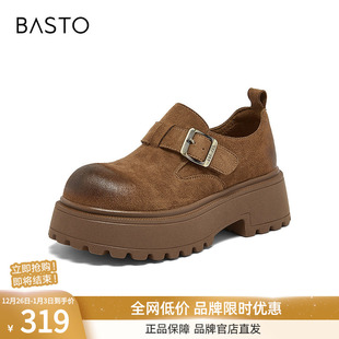 复古粗跟女懒人单鞋 厚底全包勃肯鞋 D3727AM6 新款 百思图2026春季