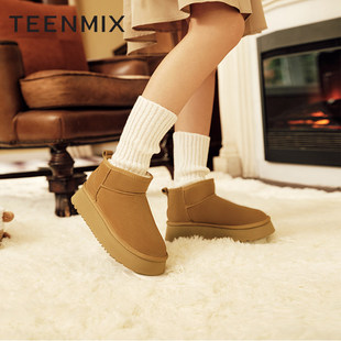冬季 新款 厚底短靴子女鞋 天美意松糕底加绒雪地靴棉鞋 NXD21DD2