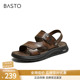百思图2025夏季 W2912BL5 男爸爸凉鞋 商场新款 质感牛皮休闲皮凉鞋
