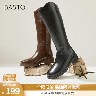 百思图冬商场新款时尚气质高筒骑士长靴粗腿显瘦黑色女靴M5102DG4