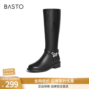 通勤高筒女长靴K5131DG5 骑士靴简约时尚 百思图2025冬季 新款