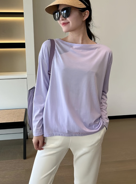 Back in action春夏冰丝防晒衣套头运动上衣一字领长袖