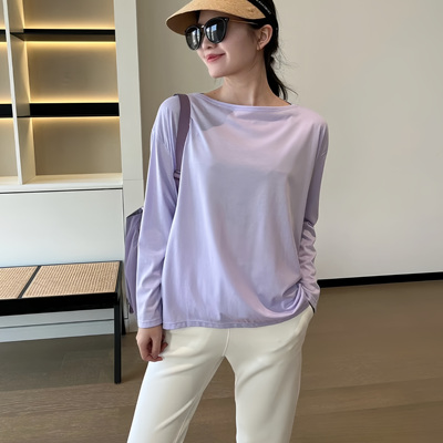 Back in action春夏冰丝防晒衣套头运动上衣一字领长袖