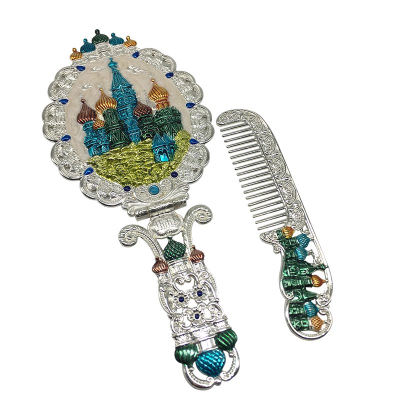 俄罗斯镜子手柄椭圆型可折叠白城堡便携人气手持大号包邮金色套装