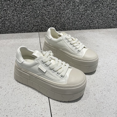 26576早秋新款头层牛皮拼接厚底增高小白鞋女百搭休闲运动板鞋