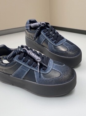 26578新款头层牛皮厚底增高德训女百搭休闲运动鞋