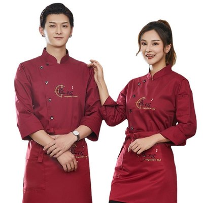 厨房厨师工作服夏季透气中式酒店餐厅长袖大码厨师服男女套装定制
