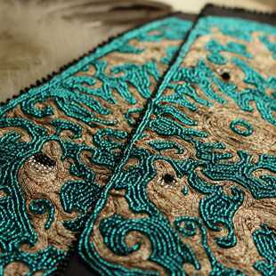 精心设计老绣品 宽腰封腰带孤品 真丝香云纱手绣钉珠双龙戏珠中式