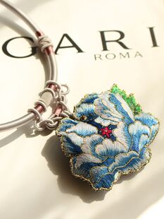 实惠实用精细雅致 双面刺绣手绣绣花项圈项链复古旗袍配饰 蓝牡丹