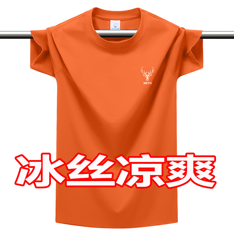 夏季冰丝索罗娜棉短袖t恤男士青少年2025新款宽松圆领潮牌打底衫