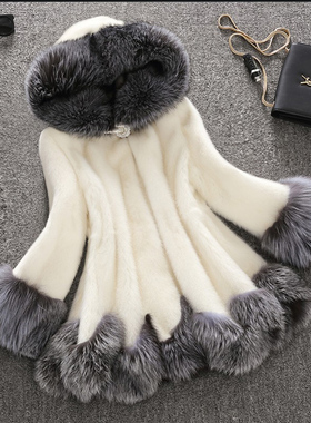 秋冬皮草外套女中长款甩帽海宁反季清仓仿貂毛仿狐狸毛领貂绒大衣