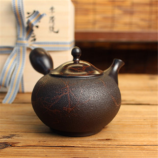 日本常滑烧已故名匠 大理石藻挂麻面侧把急须壶 香臣窑加藤忠臣作