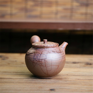 日本常滑烧名家 清水北条南蛮肌横筋藻挂横手侧把泡茶急须茶壶具