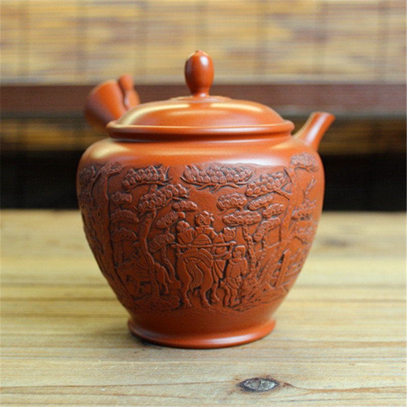 常滑烧雕刻朱泥名家侧把急须茶壶图片