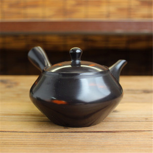 日本常滑烧已故名家梅原玉堂千羽拭朱泥熏黑研出横手侧把急须茶壶