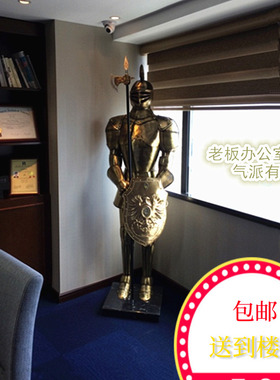 大号纯黄铜骑士欧式盔甲武士创意客厅落地高级感摆件别墅书房酒吧