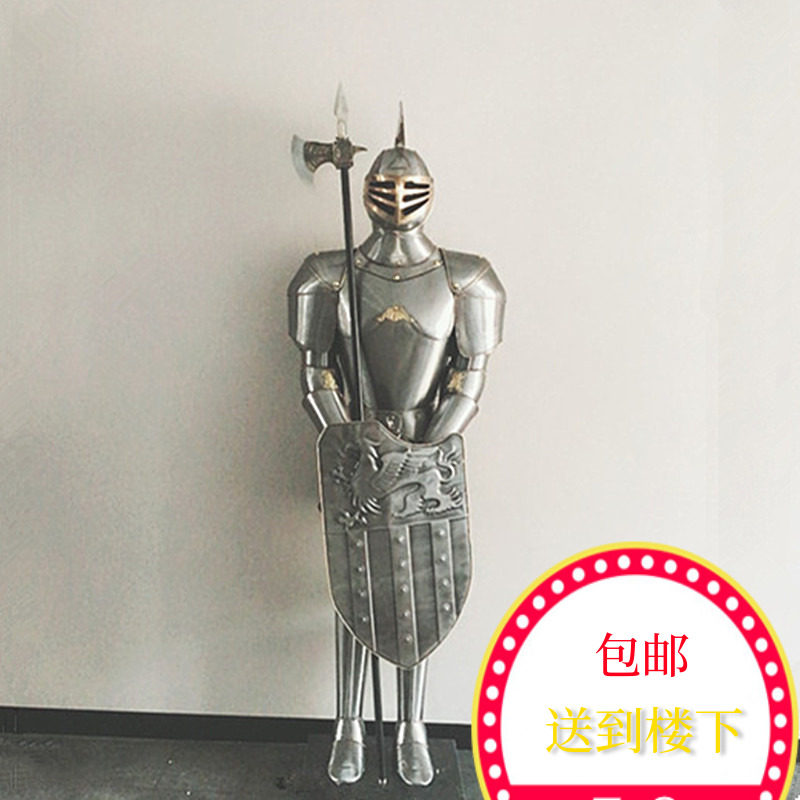 欧式仿古不锈钢武士盔甲落地大摆件酒吧店铺开业客厅玄关装饰品