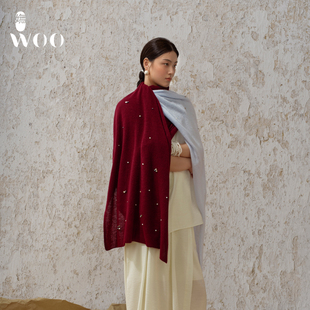 嫵WOO【礼赠推荐】羊绒针织珍珠披肩围巾两用型女士高级感穿搭