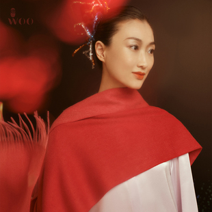 嫵WOO 多彩双面异色水纹春秋披肩保暖百搭羊绒围巾 限时折扣