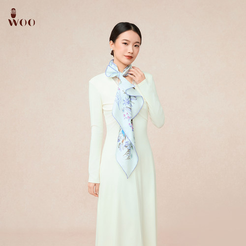 嫵WOO桑蚕丝双面花卉方巾春夏