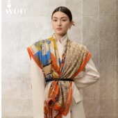 嫵WOO 保暖百搭亲肤 桑蚕丝山羊绒混纺大方巾时尚 绫罗人家 新品
