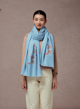嫵WOO【礼赠推荐】精灵宝贝手工刺绣苏绣羊绒围巾两用穿搭披肩