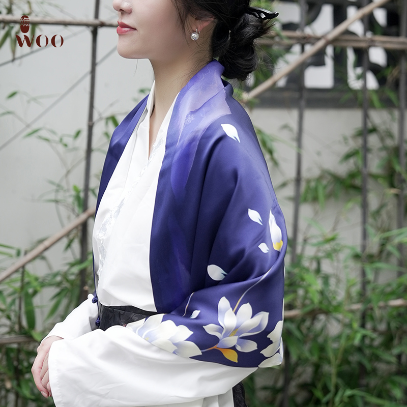 妩WOO夏真丝印花女丝巾披肩国风