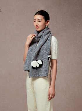 嫵WOO【礼赠推荐】福宝熊猫皮草纯色羊绒围巾女秋冬搭外套长围脖